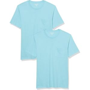 imageAmazon Essentials Mens TShirts ShortSleeve Crewneck Pocket Cotton 2PackAqua Blue