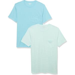 imageAmazon Essentials Mens TShirts ShortSleeve Crewneck Pocket Cotton 2PackAqua BlueLight Blue