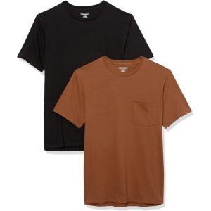 imageAmazon Essentials Mens TShirts ShortSleeve Crewneck Pocket Cotton 2PackBlackBrown