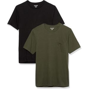 imageAmazon Essentials Mens TShirts ShortSleeve Crewneck Pocket Cotton 2PackBlackDark Olive