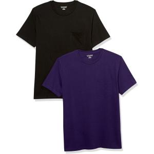 imageAmazon Essentials Mens TShirts ShortSleeve Crewneck Pocket Cotton 2PackBlackDark Purple