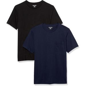 imageAmazon Essentials Mens TShirts ShortSleeve Crewneck Pocket Cotton 2PackBlackNavy