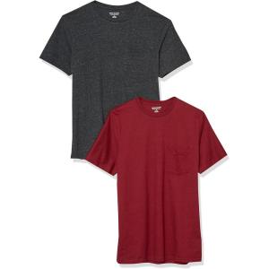 imageAmazon Essentials Mens TShirts ShortSleeve Crewneck Pocket Cotton 2PackCharcoal HeatherBurgundy