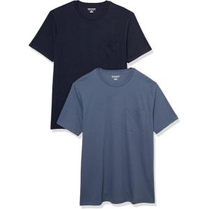 imageAmazon Essentials Mens TShirts ShortSleeve Crewneck Pocket Cotton 2PackDark BlueNavy