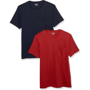 imageAmazon Essentials Mens TShirts ShortSleeve Crewneck Pocket Cotton 2PackDark RedNavy