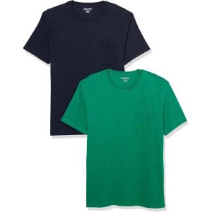 imageAmazon Essentials Mens TShirts ShortSleeve Crewneck Pocket Cotton 2PackEmerald GreenNavy