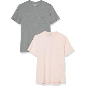 imageAmazon Essentials Mens TShirts ShortSleeve Crewneck Pocket Cotton 2PackGrey HeatherPale Pink