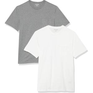 imageAmazon Essentials Mens TShirts ShortSleeve Crewneck Pocket Cotton 2PackGrey HeatherWhite