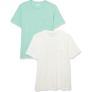 imageAmazon Essentials Mens TShirts ShortSleeve Crewneck Pocket Cotton 2PackMint Green White
