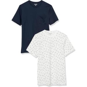 imageAmazon Essentials Mens TShirts ShortSleeve Crewneck Pocket Cotton 2PackNavyBoat Print
