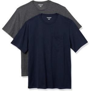 imageAmazon Essentials Mens TShirts ShortSleeve Crewneck Pocket Cotton 2PackNavyCharcoal Heather