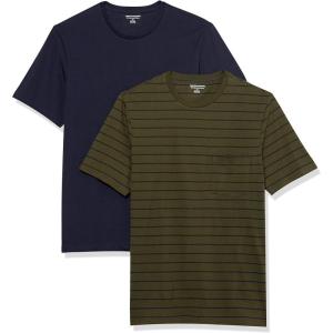 imageAmazon Essentials Mens TShirts ShortSleeve Crewneck Pocket Cotton 2PackNavyOliveStripe