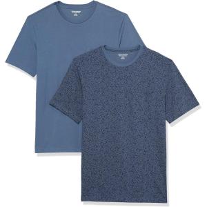 imageAmazon Essentials Mens TShirts ShortSleeve Crewneck Pocket Cotton 2PackWashed BlueFloral Print