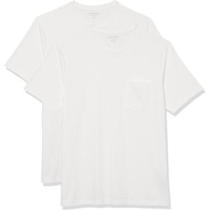imageAmazon Essentials Mens TShirts ShortSleeve Crewneck Pocket Cotton 2PackWhite