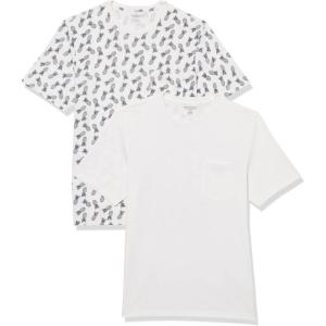 imageAmazon Essentials Mens TShirts ShortSleeve Crewneck Pocket Cotton 2PackWhitePineapple Print