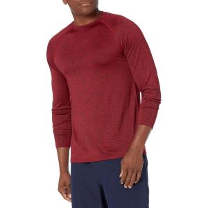imageAmazon Essentials Mens Tech Stretch LongSleeve TShirt  Discontinued ColorsRed Heather