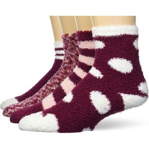 imageAmazon Essentials Unisex Kids Fuzzy Cozy Socks 4 PairsRed Multi
