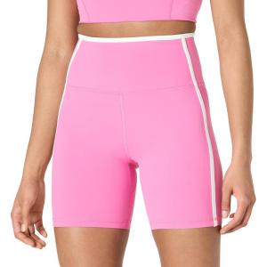 imageAmazon Essentials Womens Active FormFlex Buttery Soft High Waist 6quot Biker Shorts with Contrast TrimFlamingo PinkWhite