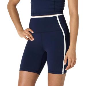 imageAmazon Essentials Womens Active FormFlex Buttery Soft High Waist 6quot Biker Shorts with Contrast TrimNavyWhite