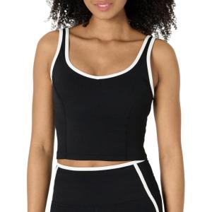imageAmazon Essentials Womens Active FormFlex Buttery Soft Light Support Crop Tank with Bra and Contrast TrimBlackWhite