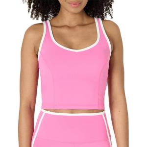 imageAmazon Essentials Womens Active FormFlex Buttery Soft Light Support Crop Tank with Bra and Contrast TrimFlamingo PinkWhite