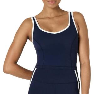 imageAmazon Essentials Womens Active FormFlex Buttery Soft Light Support Crop Tank with Bra and Contrast TrimNavyWhite