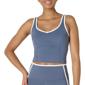 imageAmazon Essentials Womens Active FormFlex Buttery Soft Light Support Crop Tank with Bra and Contrast TrimSlate GreyWhite