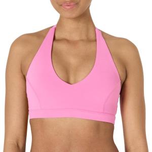 imageAmazon Essentials Womens Active FormFlex Buttery Soft Light Support Halter VNeck Sports BraPink