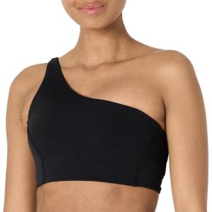 imageAmazon Essentials Womens Active FormFlex Buttery Soft Light Support One Shoulder Strappy Back Sports BraBlack