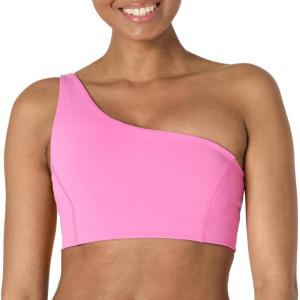 imageAmazon Essentials Womens Active FormFlex Buttery Soft Light Support One Shoulder Strappy Back Sports BraFlamingo Pink