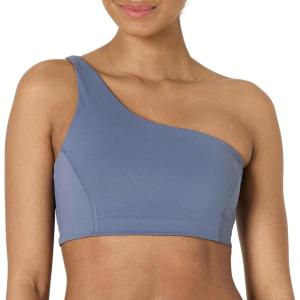 imageAmazon Essentials Womens Active FormFlex Buttery Soft Light Support One Shoulder Strappy Back Sports BraSlate Grey