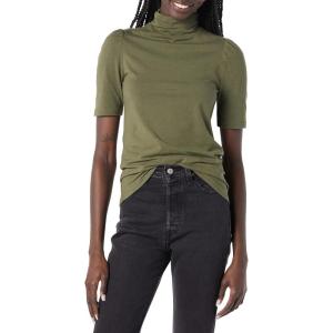 imageAmazon Essentials Womens Cotton Modal Draped Puff Sleeve TurtleneckOlive