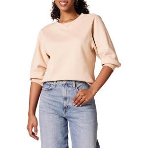 imageAmazon Essentials Womens French Terry Fleece Crewneck Sweatshirt with Sleeve DetailBeige