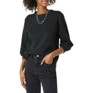 imageAmazon Essentials Womens French Terry Fleece Crewneck Sweatshirt with Sleeve DetailBlack