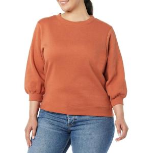 imageAmazon Essentials Womens French Terry Fleece Crewneck Sweatshirt with Sleeve DetailCaramel