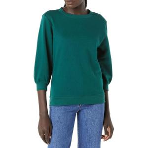 imageAmazon Essentials Womens French Terry Fleece Crewneck Sweatshirt with Sleeve DetailDark Green