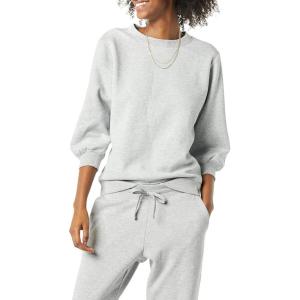 imageAmazon Essentials Womens French Terry Fleece Crewneck Sweatshirt with Sleeve DetailGrey Heather