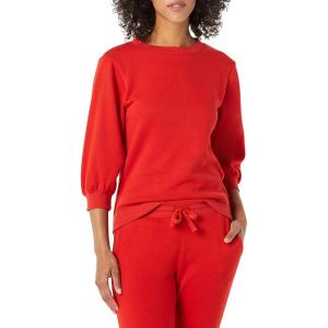 imageAmazon Essentials Womens French Terry Fleece Crewneck Sweatshirt with Sleeve DetailRed