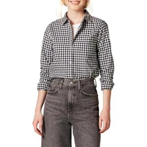 imageAmazon Essentials Womens RegularFit LongSleeve ButtonDown Poplin ShirtBlack White Gingham