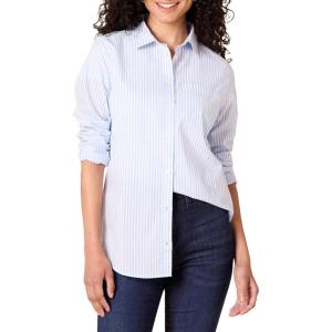 imageAmazon Essentials Womens RegularFit LongSleeve ButtonDown Poplin ShirtFrench Blue White Stripe