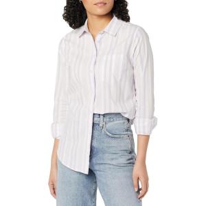 imageAmazon Essentials Womens RegularFit LongSleeve ButtonDown Poplin ShirtLilac White Variegated Stripe