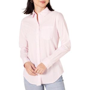 imageAmazon Essentials Womens RegularFit LongSleeve ButtonDown Poplin ShirtPink Stripe