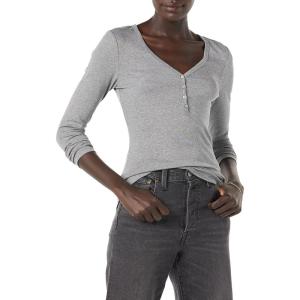imageAmazon Essentials Womens Ribbed Knit Long Sleeve Henley Slim Fit TShirtGrey Heather