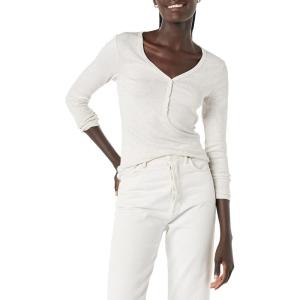 imageAmazon Essentials Womens Ribbed Knit Long Sleeve Henley Slim Fit TShirtOatmeal Heather