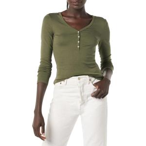 imageAmazon Essentials Womens Ribbed Knit Long Sleeve Henley Slim Fit TShirtOlive