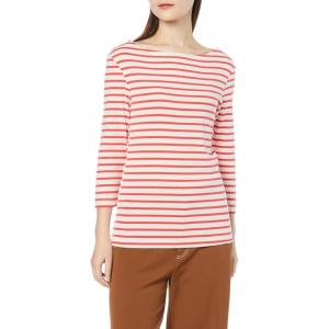 imageAmazon Essentials Womens SlimFit 34 Sleeve Boat Neck TShirtIvory Red Stripe