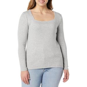 imageAmazon Essentials Womens SlimFit Long Sleeve Square Neck TShirtLight Grey Heather