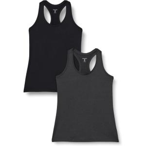 imageAmazon Essentials Womens Tech Stretch Racerback Tank Top Pack of 2BlackHeather Graphite