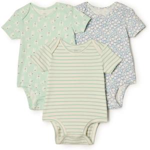 imageAmazon Essentials x Sofia Grainge Unisex Babies Short Sleeve Crewneck Bodysuit Pack of 3RabbitsRound TreesStripe