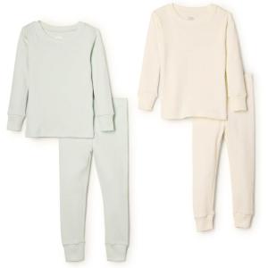 imageAmazon Essentials x Sofia Grainge Unisex Babies Toddlers and Kids SnugFit Cotton Pajamas Pack of 2IvoryPale Green